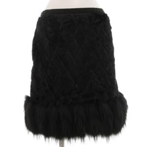 ヤギファースカート フレア フォックス混 毛皮 ひざ丈 40 黒 ブラック /GV GY47