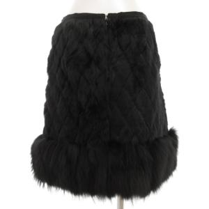 RED VALENTINO REDVALENTINO ヤギファースカート フレア フォックス混 毛皮 ひざ丈 40 黒 ブラック /GV GY47