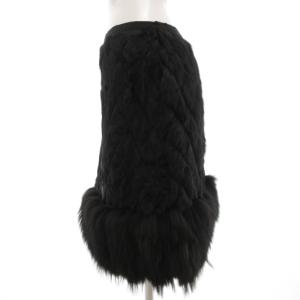RED VALENTINO REDVALENTINO ヤギファースカート フレア フォックス混 毛皮 ひざ丈 40 黒 ブラック /GV GY47