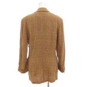 Max Mara 白タグ テーラードジャケット 背抜き シングル チェック柄 麻 リネン 40 M 茶 ブラウン /AE