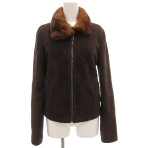 ムートンジャケット ラビットファー 36 ブラウン