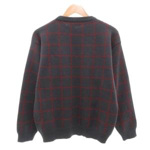 VALENTINO GARAVANI ヴィンテージ ニット セーター クルーネック チェック柄 長袖 S ダークグレー /AE GY47