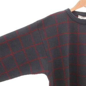 VALENTINO GARAVANI ヴィンテージ ニット セーター クルーネック チェック柄 長袖 S ダークグレー /AE GY47