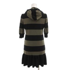 BURBERRY BLUE LABEL カーディガン ニット フード ボーダー フリル 5分袖 38 S カーキ 黒 ブラック /AE GY47