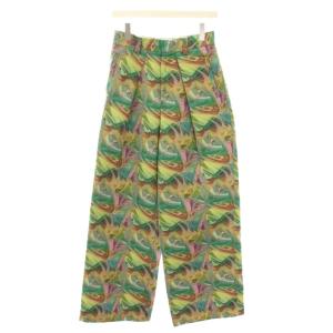 23SS コットンポリエステルジャカード 1タックワイドパンツ マルチジャカードワイドパンツ S 緑 グリーン