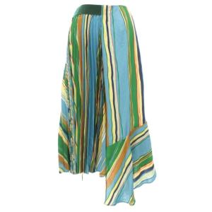 Lois CRAYON タグ付き ロング ドッキングスカート プリーツ フレア 切替 M マルチカラー ストライプ柄 /GV