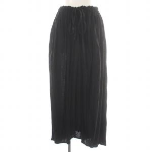 ヨウジヤマモト ギャザースカート フレア ロング マキシ ストレッチ 麻 リネン混 2 M 黒 ブラック