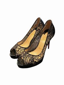 花柄レース パンプス 37 ブラック 3170169