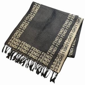 マフラー ストール フリンジ ウール ロゴ 茶 ブラウン