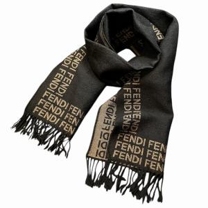 FENDI マフラー ストール フリンジ ウール ロゴ 茶 ブラウン