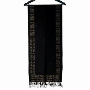 FENDI マフラー ストール フリンジ ウール ロゴ 茶 ブラウン