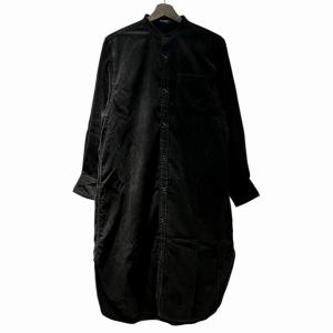 シャツワンピース スタンドカラー ロング丈 ひざ丈 コーデュロイ 36 黒 ブラック