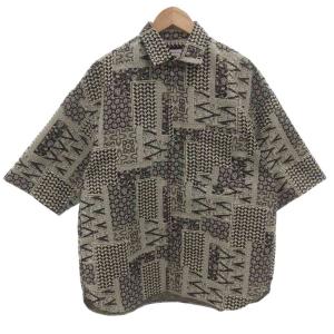 パッチワークジャガード シャツ 半袖 0 アイボリー 黒 ブラック 総柄 1123131129 /FF