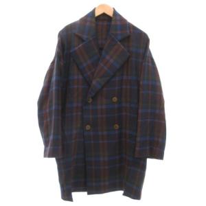 テーラードジャケット チェック柄 ウール ネイビー ブラウン