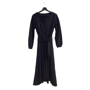17AW ワンピース ロング 長袖 ギャザー ウール 36 紺 ネイビー TC
