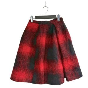 タグ付き 18AW スカート ひざ丈 フレア チェック アルパカ混 1 赤 レッド TC
