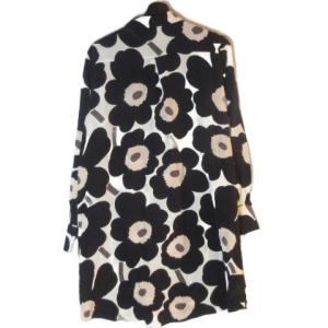 marimekko シルク100％ シャツワンピース ネイビー系 42