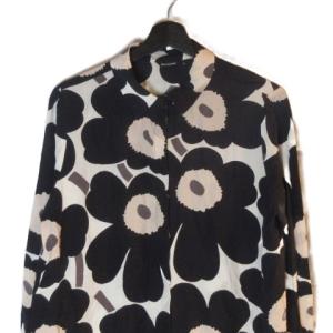 marimekko シルク100％ シャツワンピース ネイビー系 42
