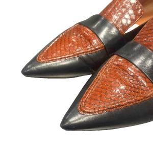 CELINE ローファー ポインテッドトゥ レザー 37.5 黒 ブラック 茶 ブラウン