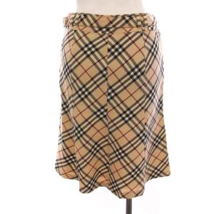 BURBERRY BLUE LABEL スカート ひざ丈 ノバチェック ウール 36 ベージュ 黒 赤 FLF47-582-43 /YM