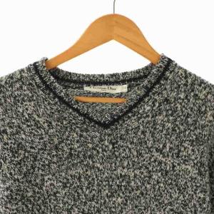 Christian Dior ウールカシミヤVネックニットセーター I42 ブラック ホワイト