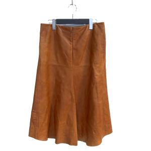 DKNY レザー スカート シープスキン フレア 4 茶 ブラウン WGA