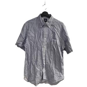 シャツ 半袖 ストライプ ボタンダウン LL  白 ホワイト 青 ブルー WGA