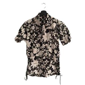 シャツ 半袖 総柄 M 黒 ブラック 白 ホワイト WGA