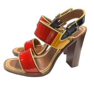 PRADA カラーブロックサンダル バックストラップ 37 赤 レッド 茶 ブラウン WGA