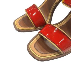 PRADA カラーブロックサンダル バックストラップ 37 赤 レッド 茶 ブラウン WGA