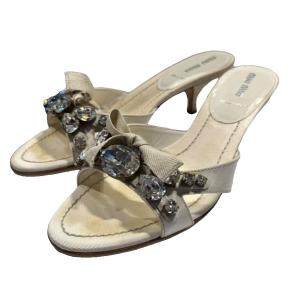 ミュール サンダル ビジュー 36.5 白 ホワイト WGA