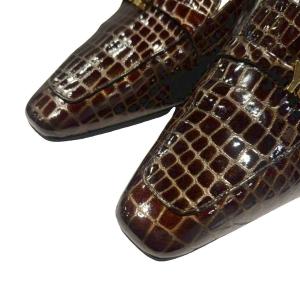 YVES SAINT LAURENT ローファー ヒール クロコ型押し 36.5 茶 ブラウン WGA