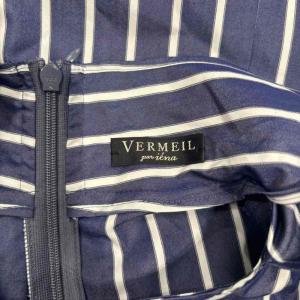 VERMEIL par iena 美品 シャツ ブラウス ストールタイ ストライプ 青 ブルー M位 WGA