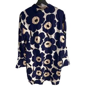 marimekko ワンピース ひざたけ シルク ドット柄 40 青 ブルー WGA