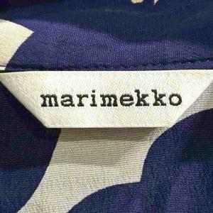 marimekko ワンピース ひざたけ シルク ドット柄 40 青 ブルー WGA