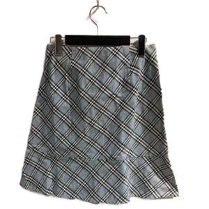 BURBERRY BLUE LABEL フレア ラップスカート ノバチェック 36 水色 ブルー WGA