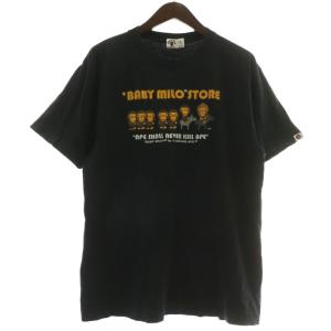 Tシャツ カットソー 半袖 クルーネック ベイビーマイロ BABY MILO ロゴ プリント L 黒 ブラック