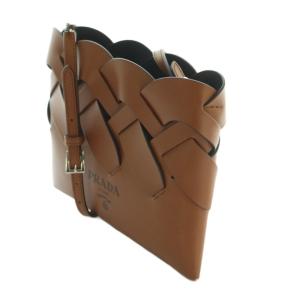 PRADA トレス 編み込み ミニショルダーバッグ ブラウン