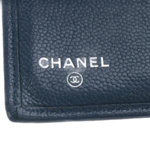 CHANEL 財布 三つ折り ココボタン Wホック レザー ネイビー 22番台