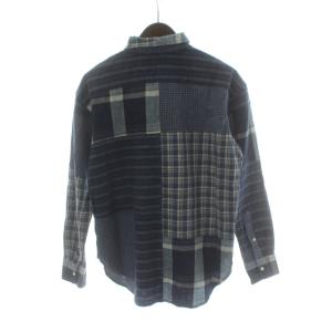 RALPH LAUREN パッチワークシャツ 麻 リネン混 チェック柄 長袖 M 青 ブルー /PP GY19