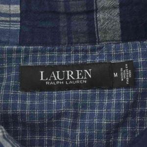 RALPH LAUREN パッチワークシャツ 麻 リネン混 チェック柄 長袖 M 青 ブルー /PP GY19