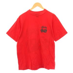 STUSSY 90's 混タグ Tシャツ 半袖 クルーネック ロゴ プリント M 赤 レッド /BB