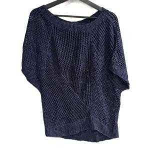 美品 シルク リネン ニット セーター 半袖 紺 ネイビー M