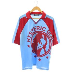 25SS HYSTERIC 9 Shirt シャツ 半袖 L ライトブルー レッド /HK OS