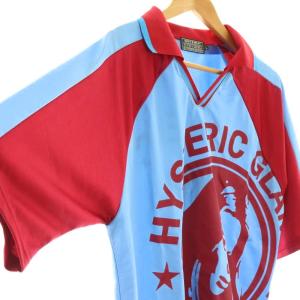 HYSTERIC GLAMOUR 25SS HYSTERIC 9 Shirt シャツ 半袖 L ライトブルー レッド /HK OS