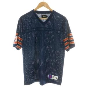 フットボールシャツ Tシャツ カットソー ビブス 半袖 メッシュ ロゴ M 紺 ネイビー オレンジ /MP