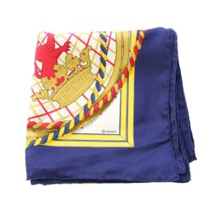 HERMES カレ90 GRANDE TENUE 馬の礼装 スカーフ 総柄 ロゴ 紺 ネイビー /BB OH