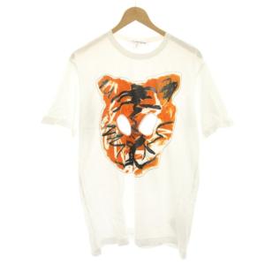 くり抜きグラフィックTシャツ カットソー タイガープリント 半袖 X 白 ホワイト S27108 /HN