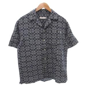 柄シャツ シグネチャー 総柄 バイカラー S グレー 紺 ネイビー /FF G