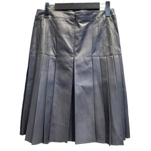 CHANEL レザー フレアスカート ココマーク プリーツ ラムレザー 38 グレー系 P27787V20080